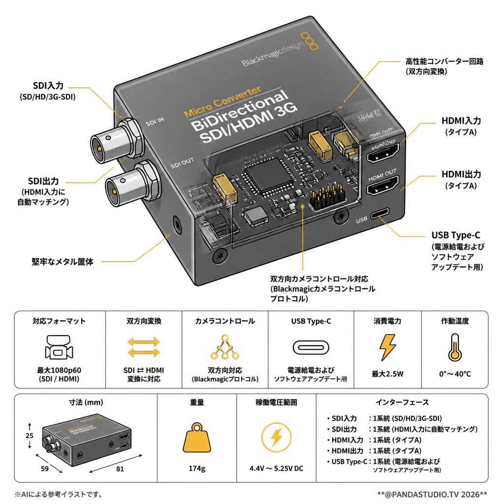 Blackmagic Design Micro Converter BiDirectional SDI/HDMI 3G(ACアダプター無し) スペック