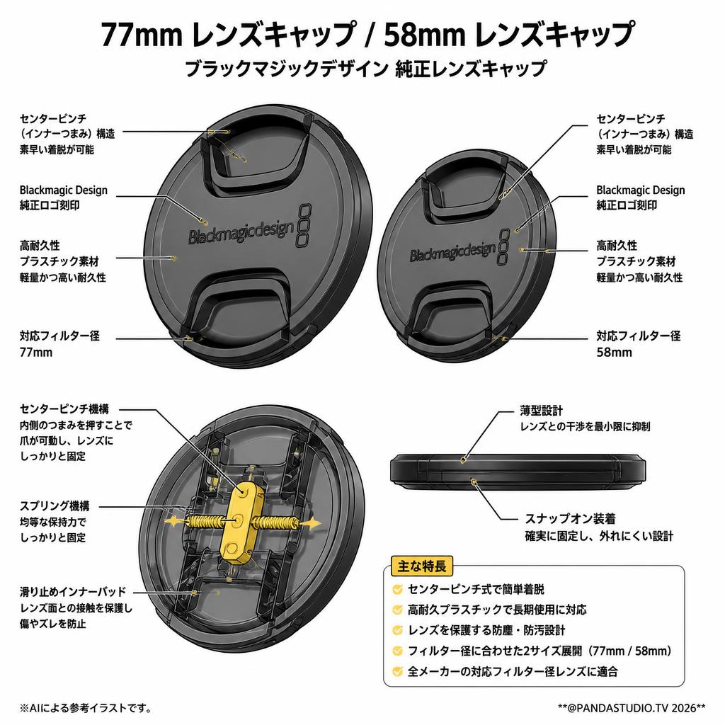 Blackmagic design 77mm Lens Cap 58mm Lens Cap スペック