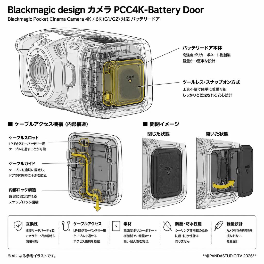 Blackmagic design Camera PCC4K-Battery Door スペック