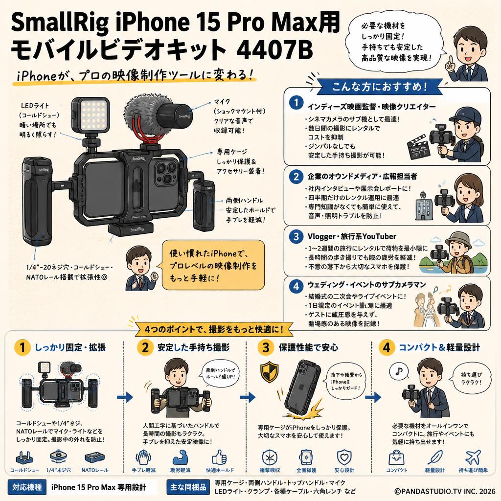 SmallRig iPhone 15 Pro Max用モバイルビデオキット 4407B おもな対象のお客様