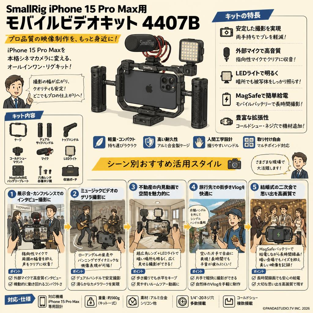 SmallRig iPhone 15 Pro Max用モバイルビデオキット 4407B 用途
