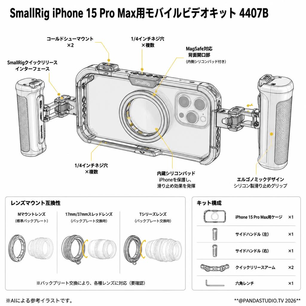 SmallRig iPhone 15 Pro Max用モバイルビデオキット 4407B スペック
