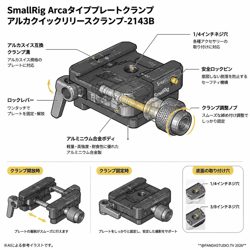SmallRig Arcaタイププレートクランプ アルカクイックリリースクランプ-2143B スペック