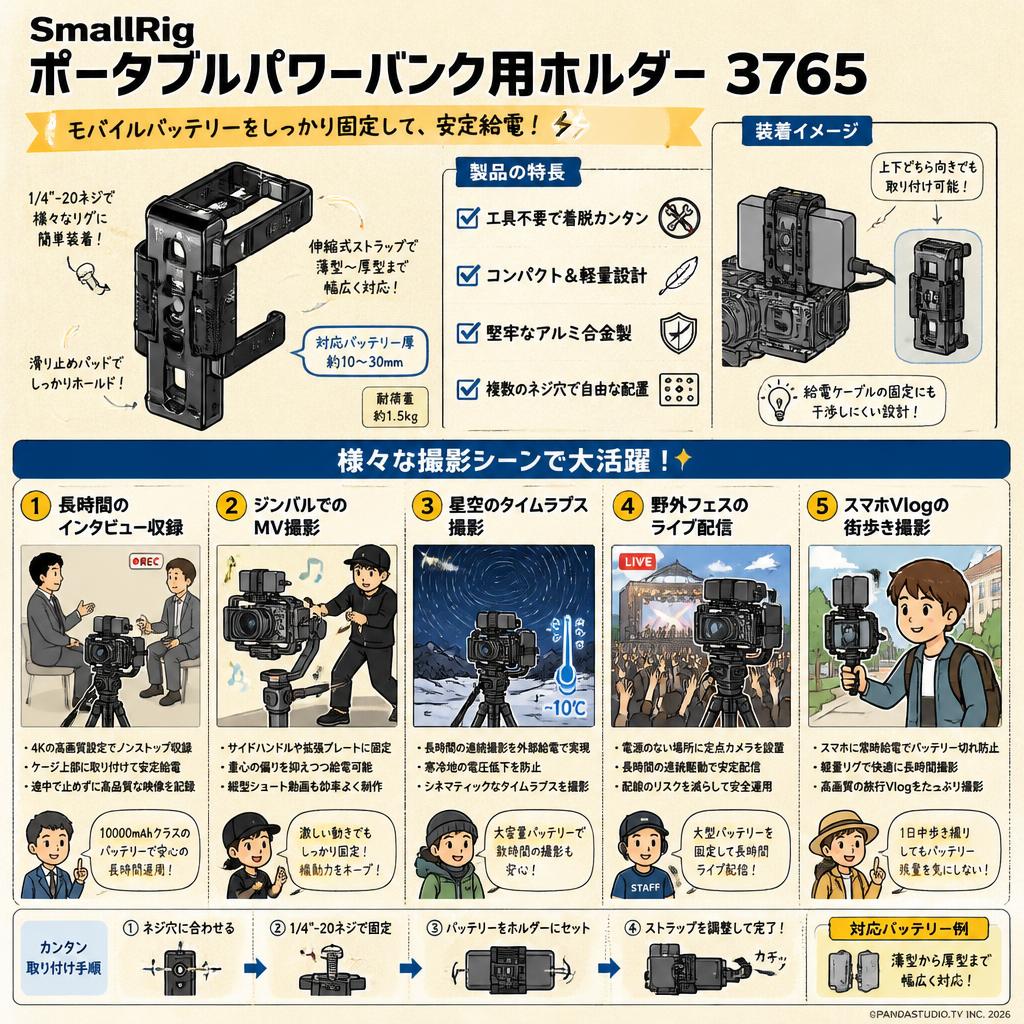 SmallRig ポータブルパワーバンク用ホルダー 3765 用途