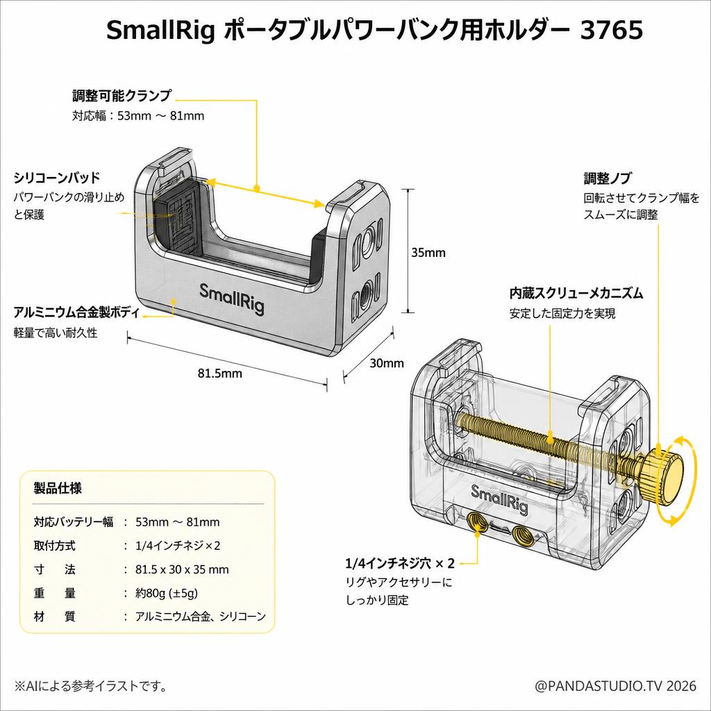 SmallRig ポータブルパワーバンク用ホルダー 3765 スペック