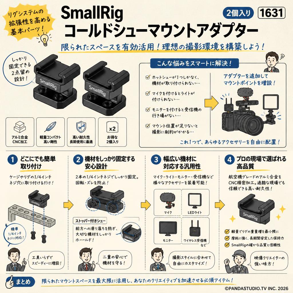 SmallRig コールドシューマウントアダプター 2個入り　1631 概要
