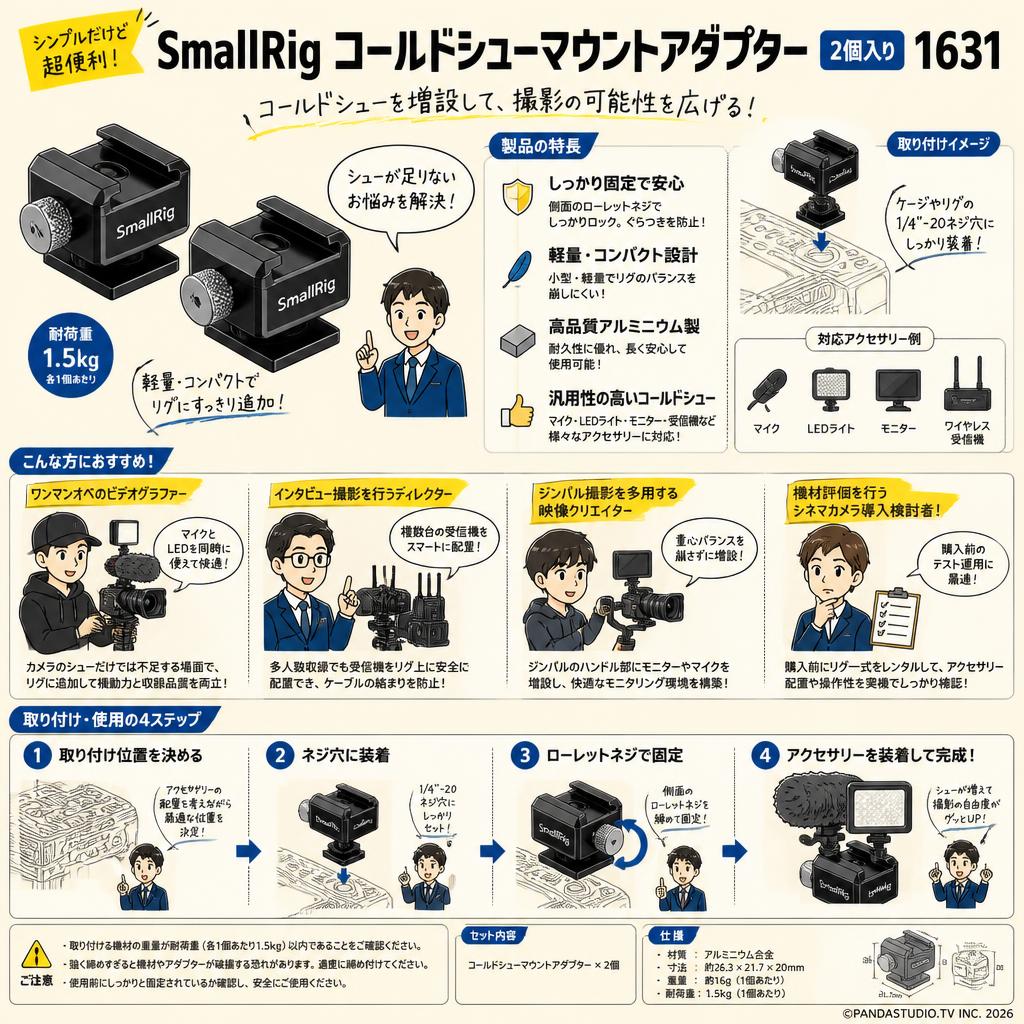 SmallRig コールドシューマウントアダプター 2個入り　1631 おもな対象のお客様