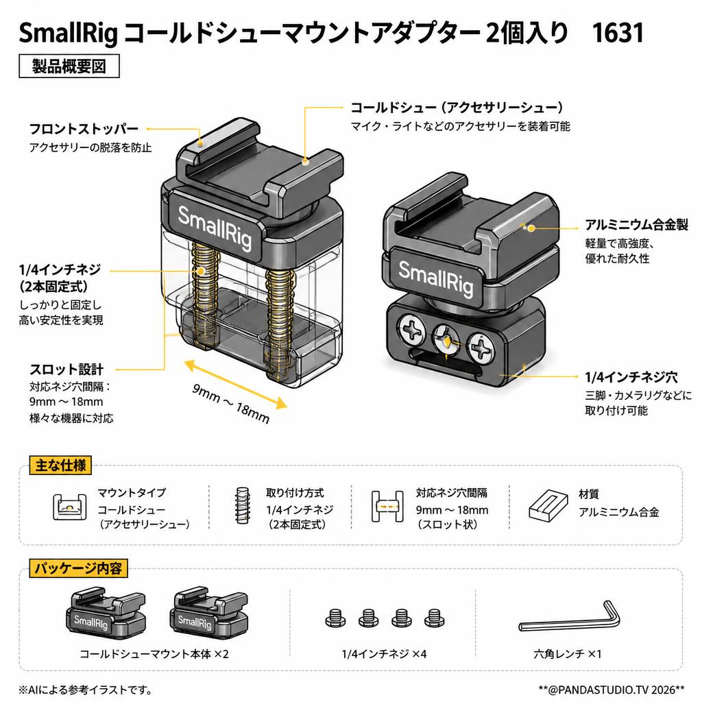 SmallRig コールドシューマウントアダプター 2個入り　1631 スペック