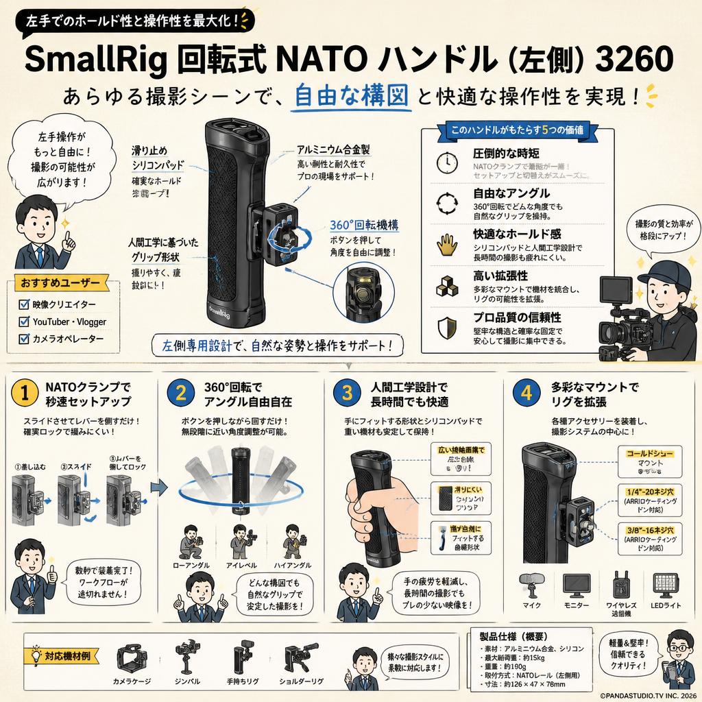SmallRig 回転式 NATO ハンドル (左側) 3260 概要