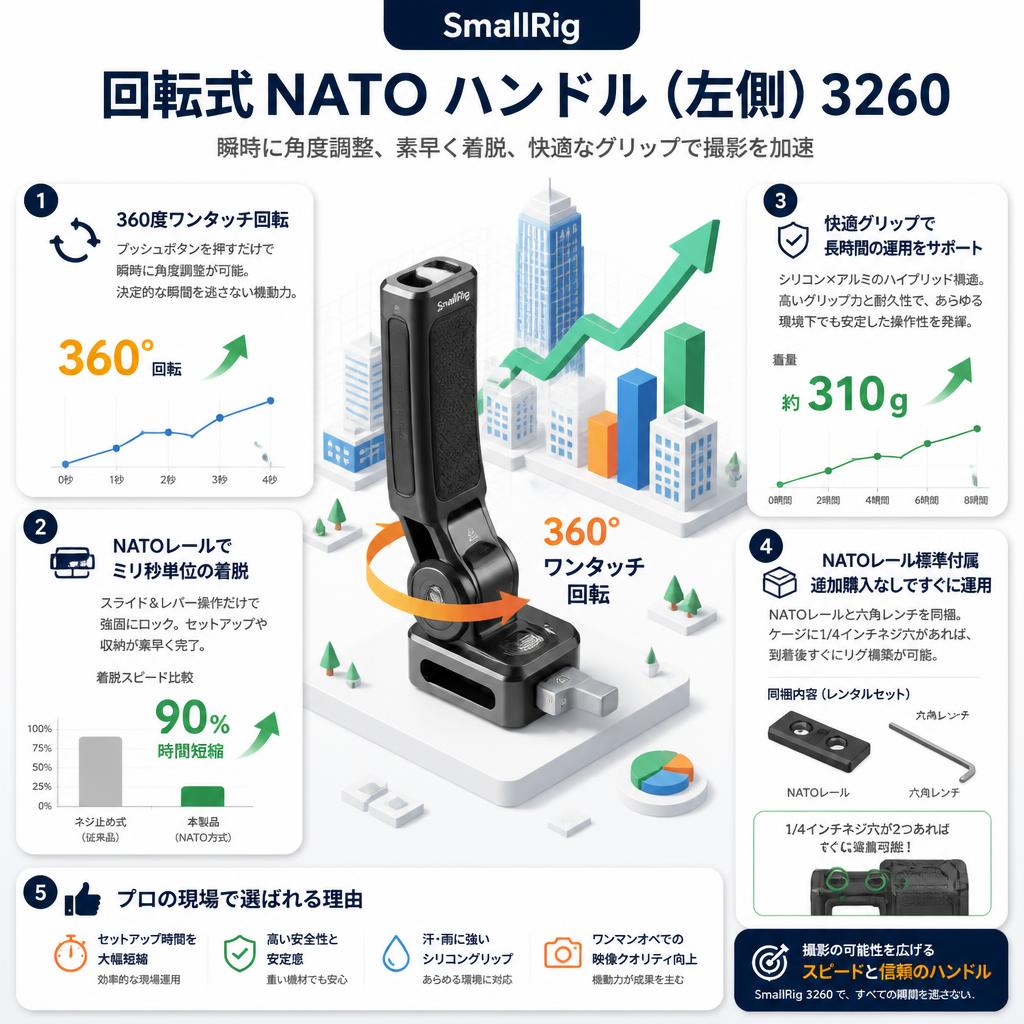 SmallRig 回転式 NATO ハンドル (左側) 3260 セールスポイント