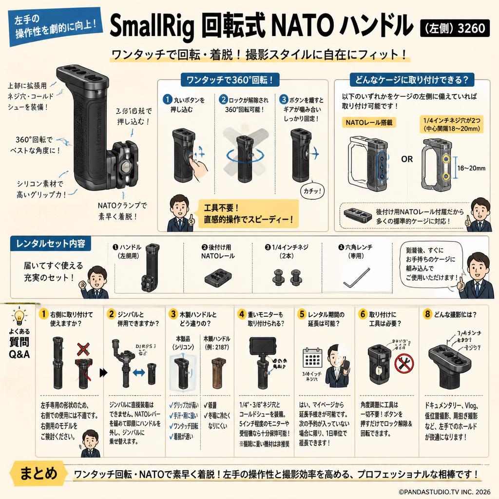 SmallRig 回転式 NATO ハンドル (左側) 3260 FAQ（よくある質問と答え）