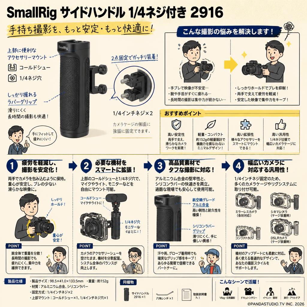 SmallRig サイドハンドル 1/4ネジ付き 2916 概要