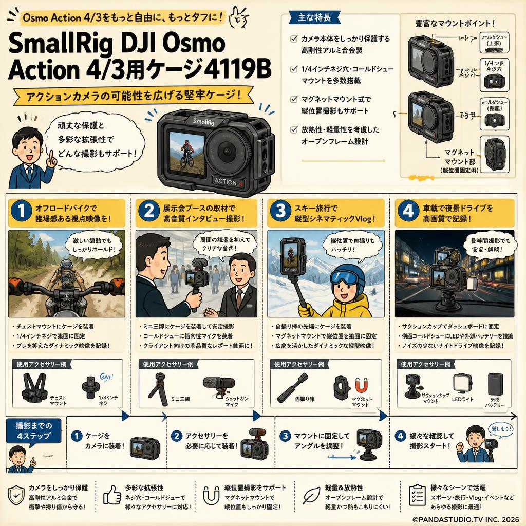 SmallRig DJI Osmo Action 4/3用ケージ4119B 用途
