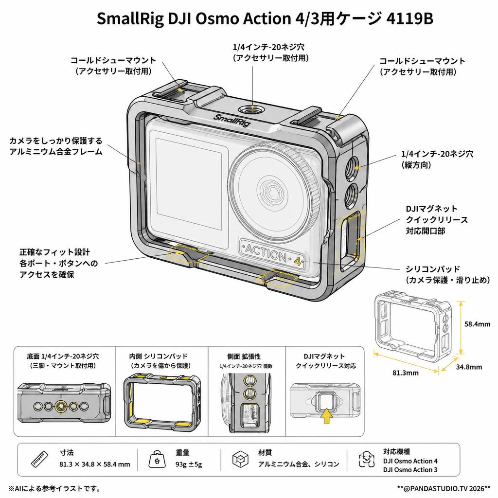 SmallRig DJI Osmo Action 4/3用ケージ4119B スペック