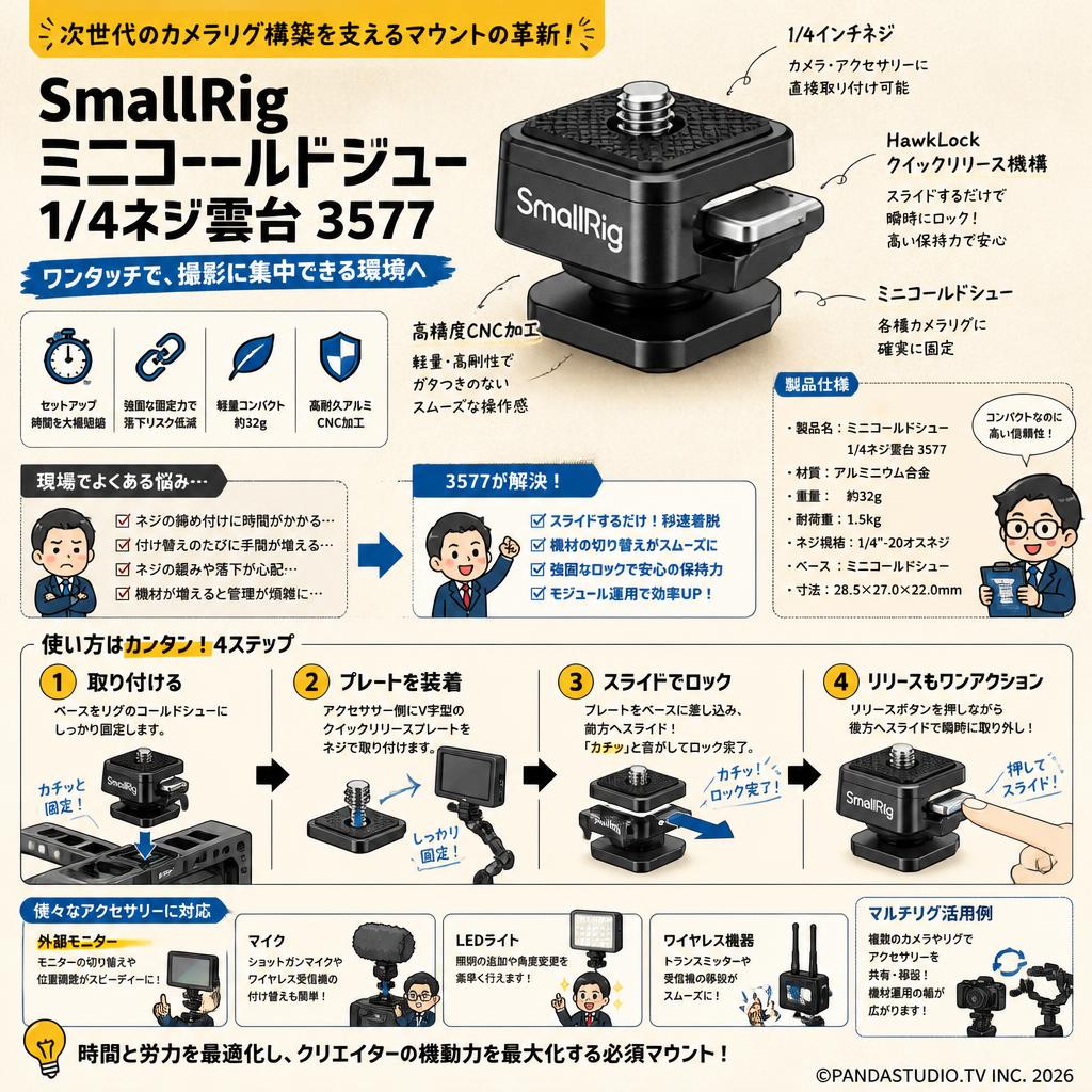 SmallRig ミニコールドシュー1/4ネジ雲台 3577 概要