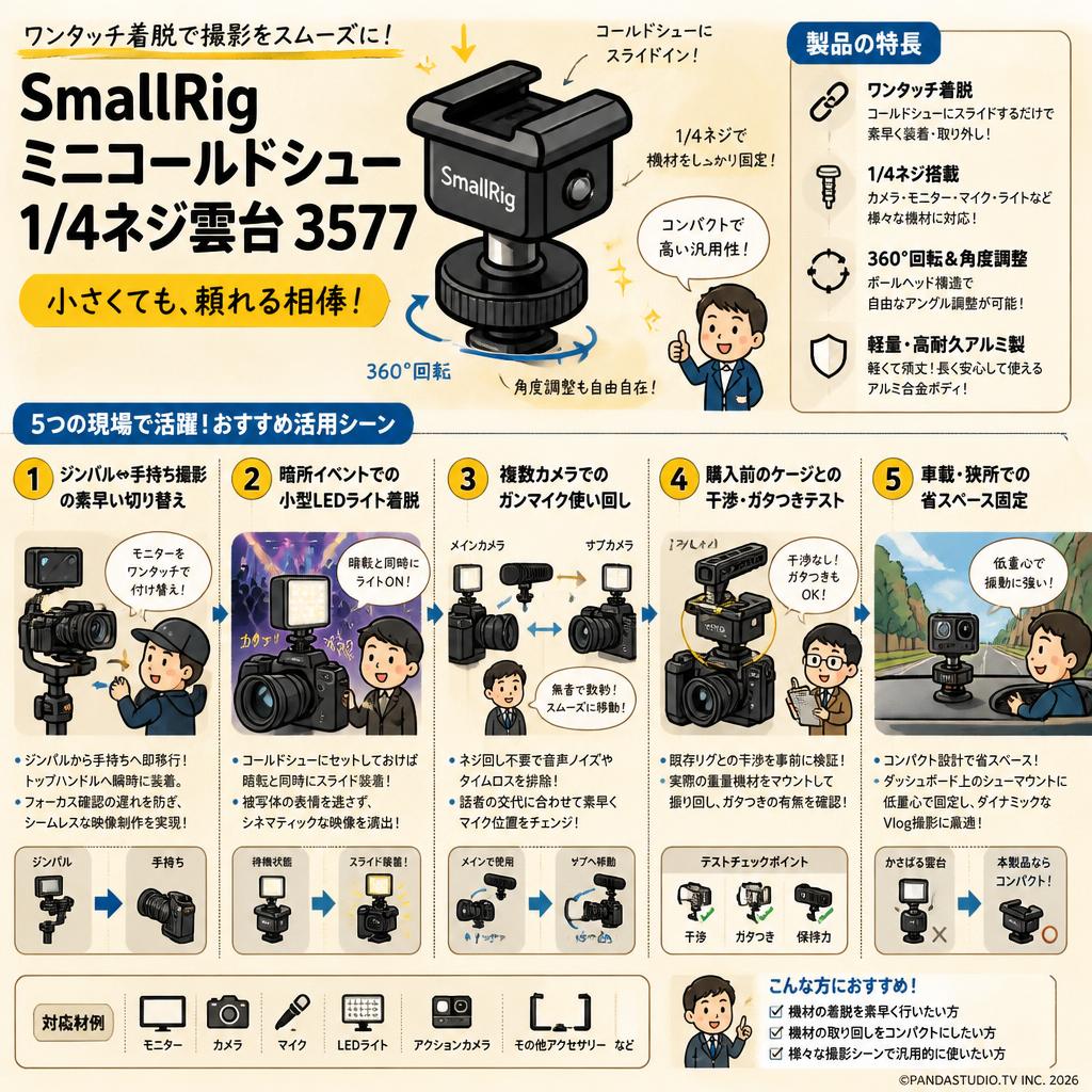 SmallRig ミニコールドシュー1/4ネジ雲台 3577 用途