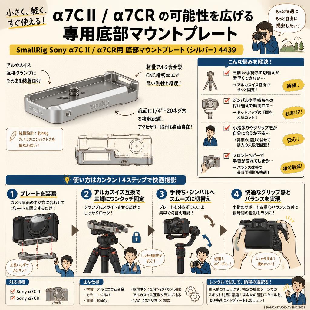 SmallRigSony Alpha 7C II / Alpha 7CR用底部マウントプレート（シルバー）4439 おもな対象のお客様
