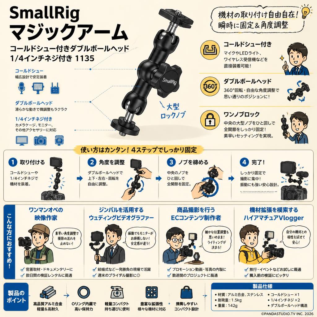 SmallRig マジックアーム コールドシュー付きダブルボールヘッド 1/4インチネジ付き 1135 おもな対象のお客様