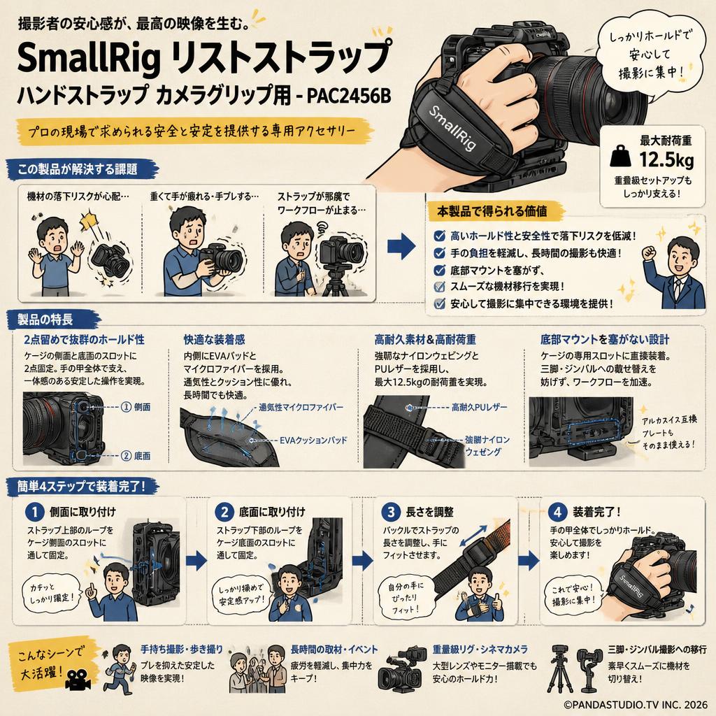 SmallRigリストストラップ ハンドストラップ カメラグリップ用-PAC2456B 概要
