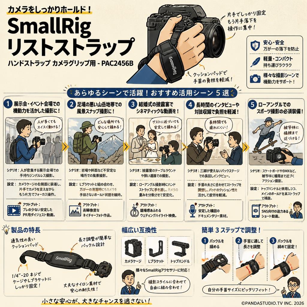 SmallRigリストストラップ ハンドストラップ カメラグリップ用-PAC2456B 用途