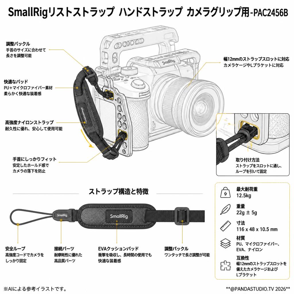 SmallRigリストストラップ ハンドストラップ カメラグリップ用-PAC2456B スペック