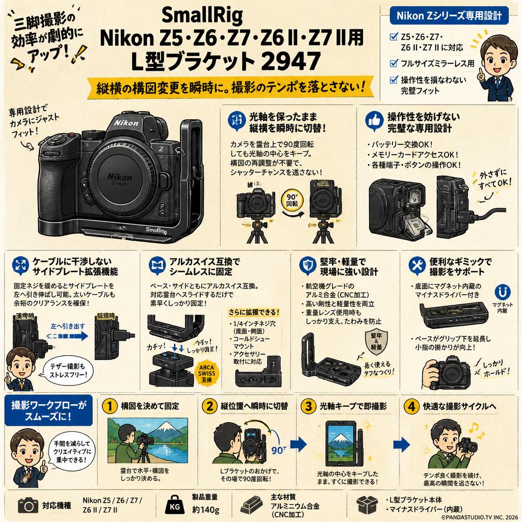 SmallRig Nikon Z5・Z6・Z7・Z6 II・Z7 II用L型ブラケット 2947 概要