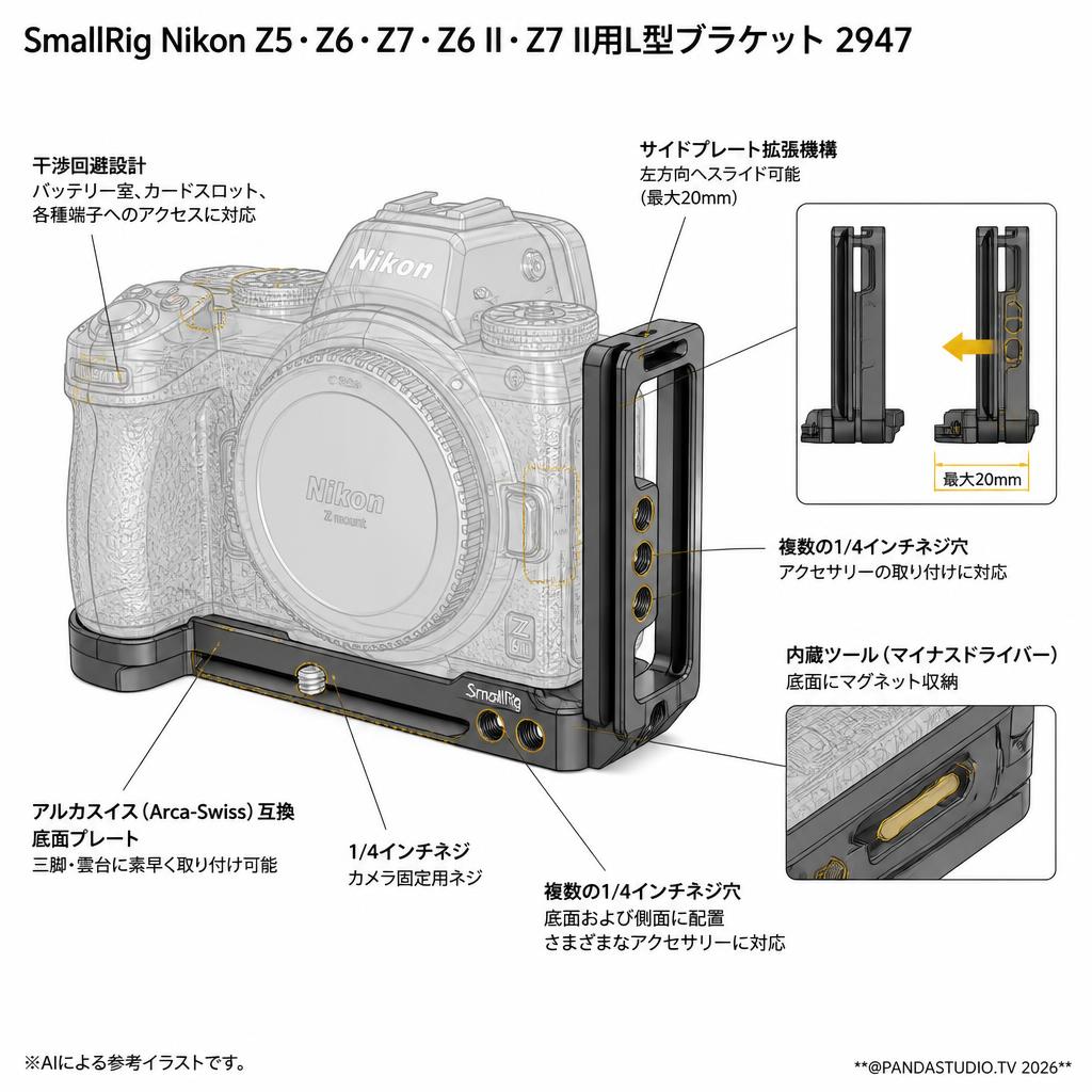 SmallRig Nikon Z5・Z6・Z7・Z6 II・Z7 II用L型ブラケット 2947 スペック