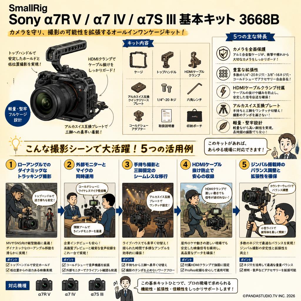 SmallRig Sony α7R V / α7 IV / α7S III基本キット 3668B 用途