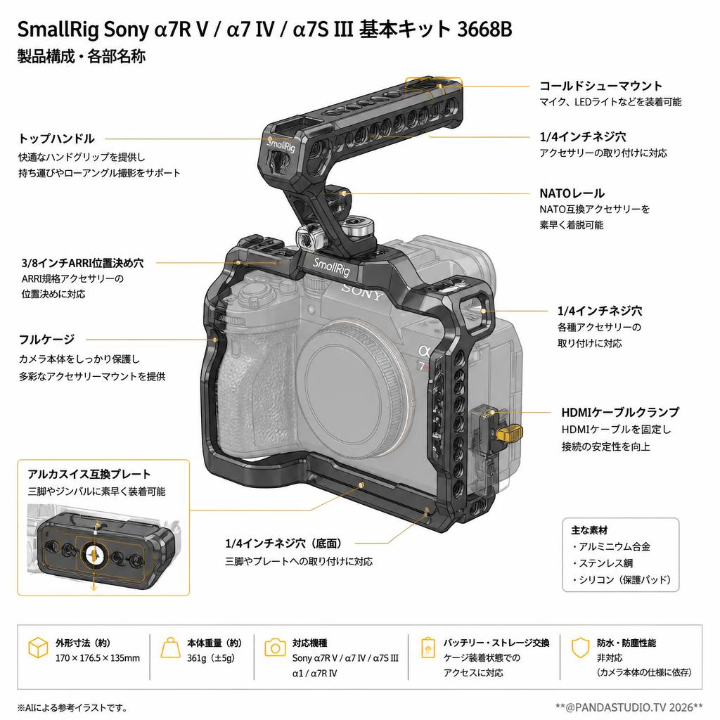 SmallRig Sony α7R V / α7 IV / α7S III基本キット 3668B スペック