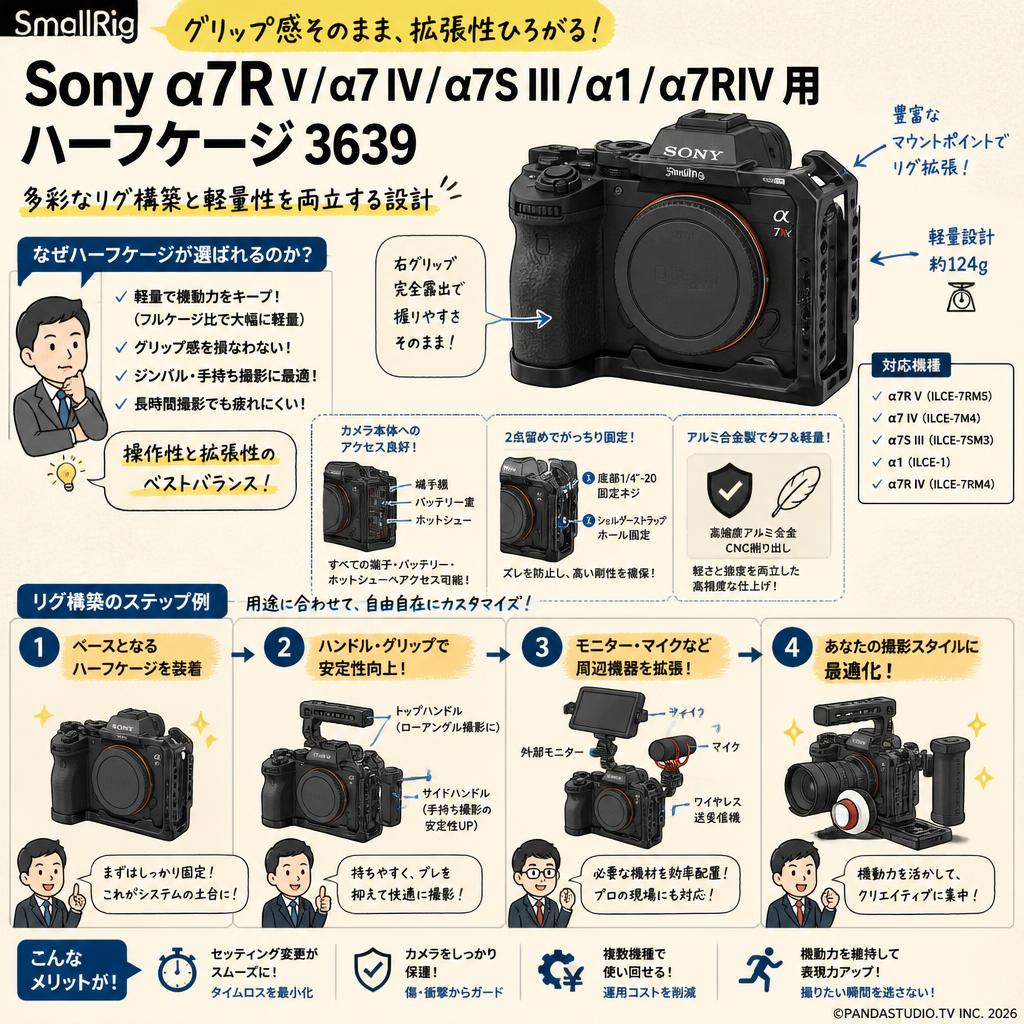 SmallRig Sony α7R V / α7 IV / α7S III / α1 / α7RIV 用ハーフケージ 3639 概要