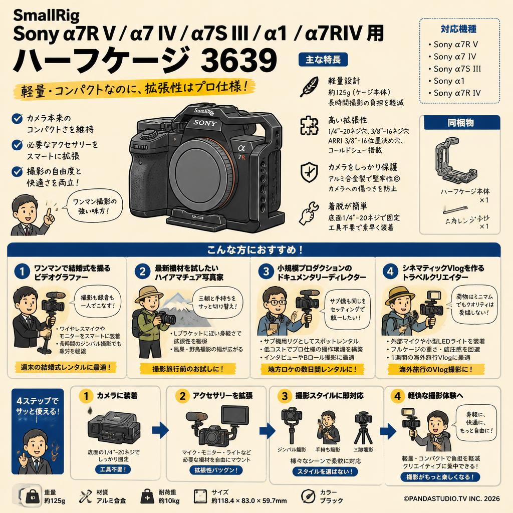 SmallRig Sony α7R V / α7 IV / α7S III / α1 / α7RIV 用ハーフケージ 3639 おもな対象のお客様