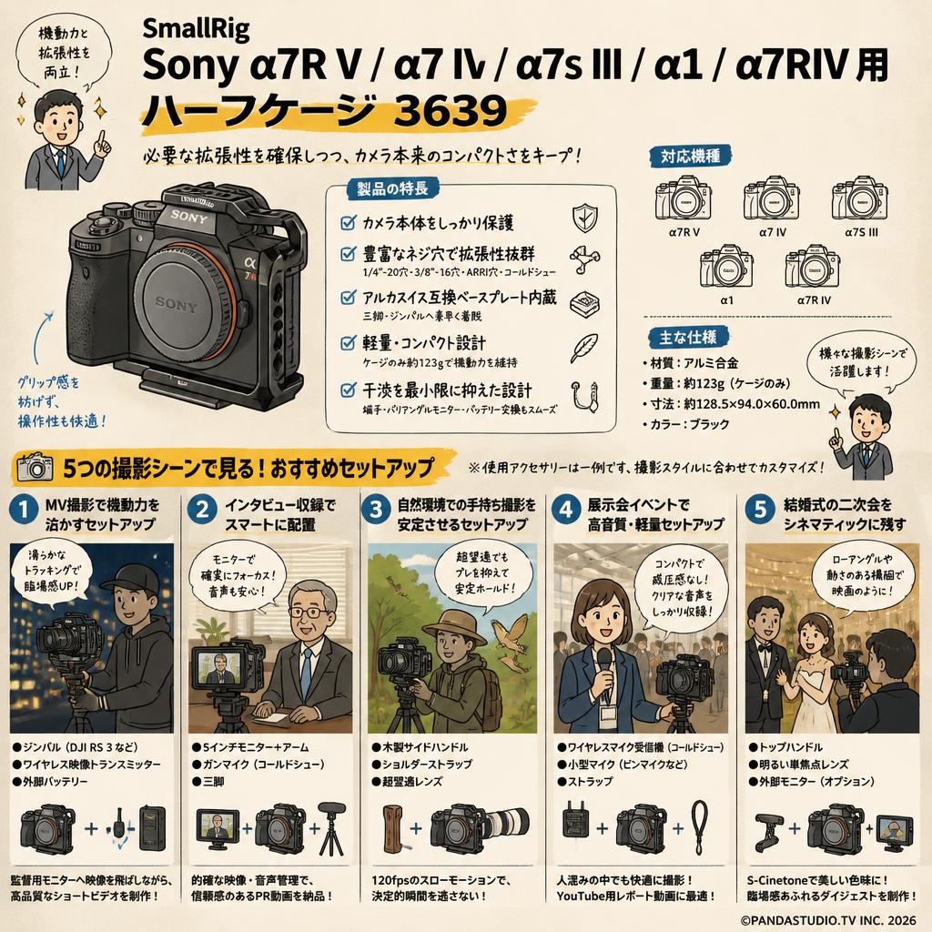 SmallRig Sony α7R V / α7 IV / α7S III / α1 / α7RIV 用ハーフケージ 3639 用途
