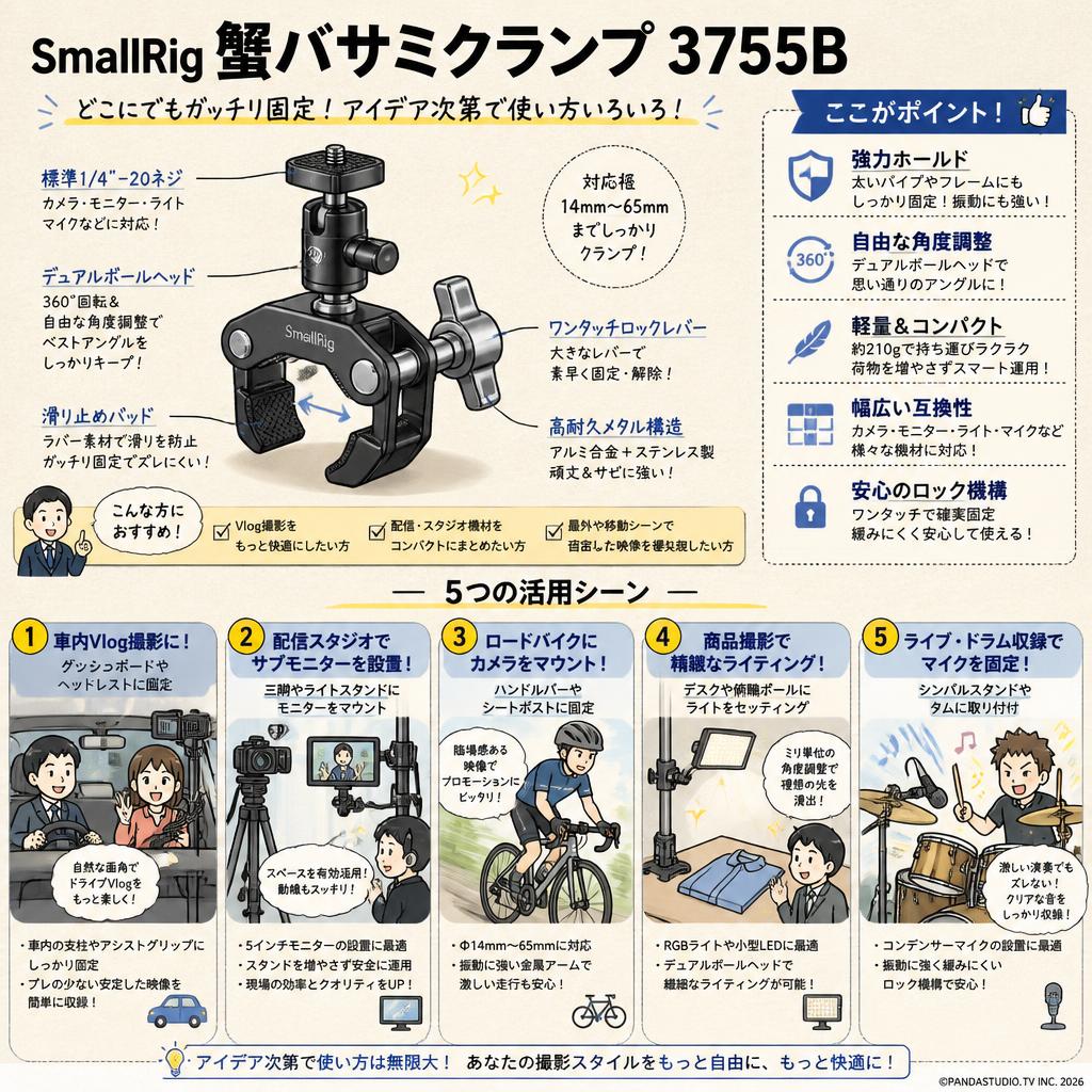 SmallRig 蟹バサミクランプ 3755B 用途