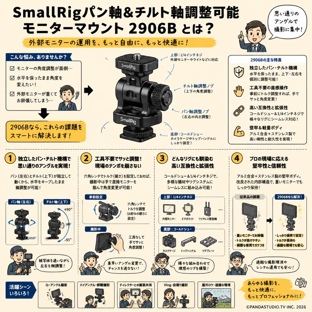 SmallRigパン軸＆チルト軸調整可能モニターマウント 2906B 概要