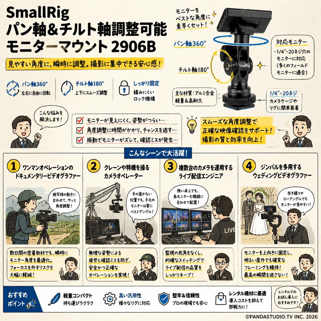SmallRigパン軸＆チルト軸調整可能モニターマウント 2906B おもな対象のお客様