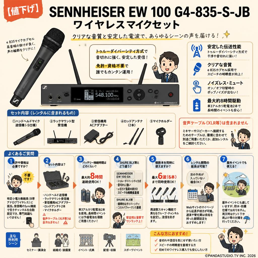 【値下げ】SENNHEISER  EW 100 G4-835-S-JB ワイヤレスマイクセット FAQ（よくある質問と答え）