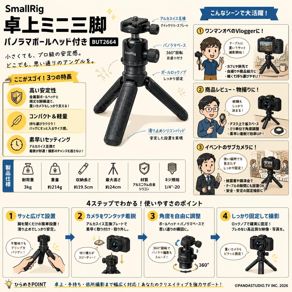 SmallRig 卓上ミニ三脚 パノラマボールヘッド付き BUT2664 おもな対象のお客様