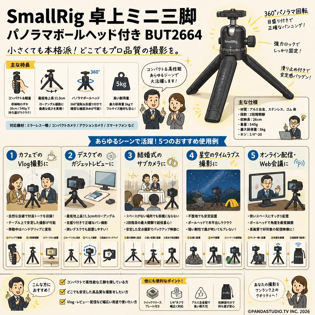 SmallRig 卓上ミニ三脚 パノラマボールヘッド付き BUT2664 用途