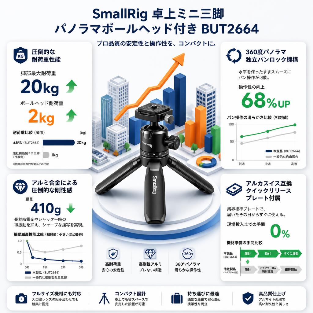 SmallRig 卓上ミニ三脚 パノラマボールヘッド付き BUT2664 セールスポイント