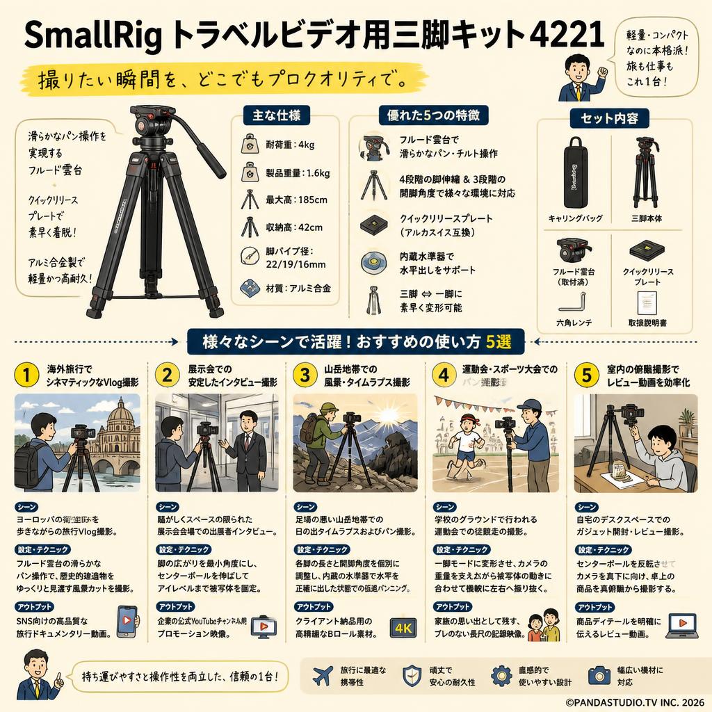 SmallRig トラベルビデオ用三脚キット 4221 用途