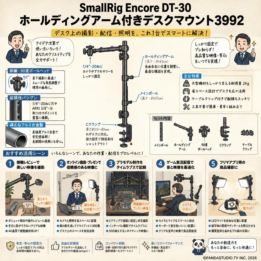 SmallRig Encore DT-30ホールディングアーム付きデスクマウント3992 用途