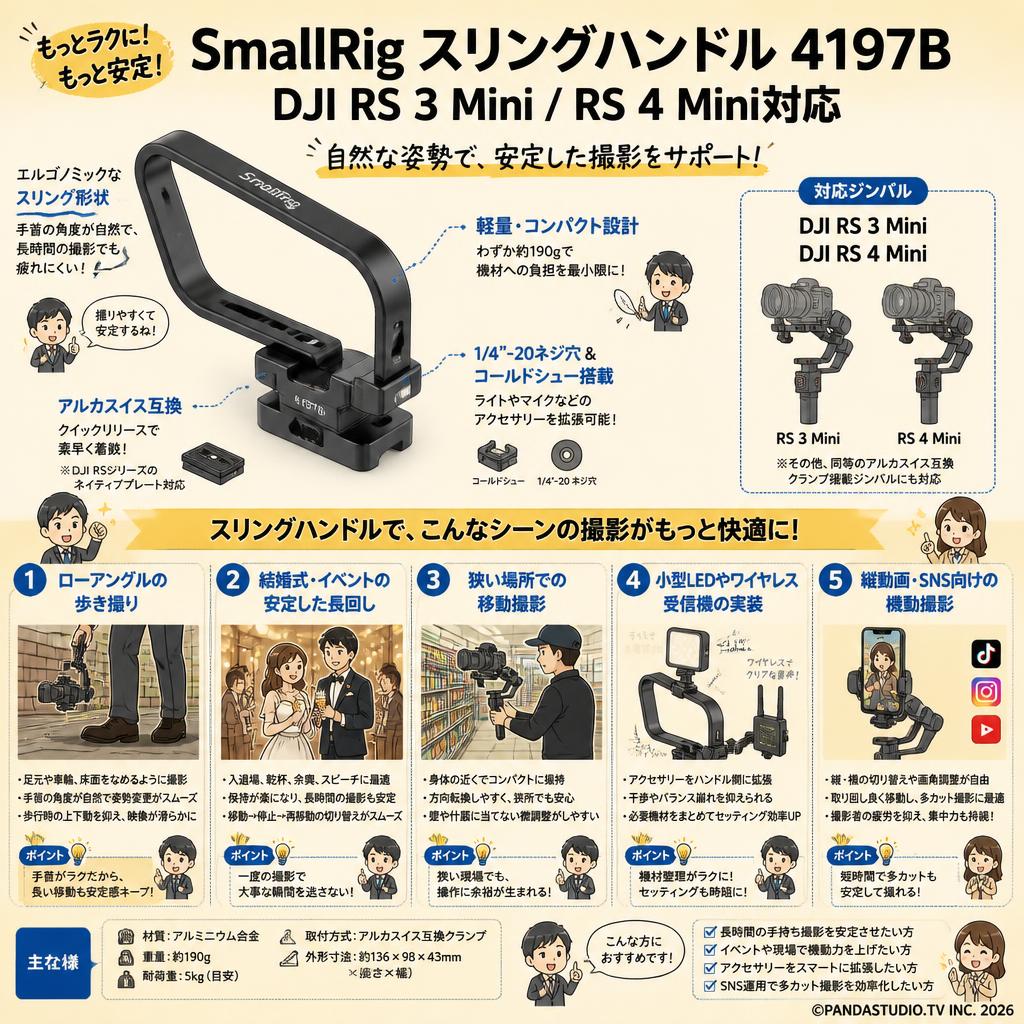 SmallRig DJI RS 3 Mini/RS 4 Mini対応 用スリングハンドル 4197B 用途