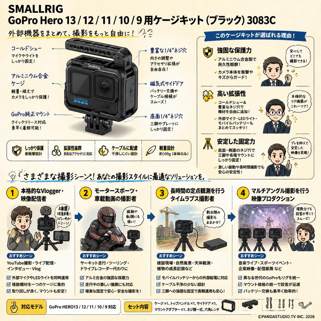 SMALLRIG GoPro Hero 13 / 12 / 11 / 10 / 9 用ケージキット (ブラック) 3083C おもな対象のお客様