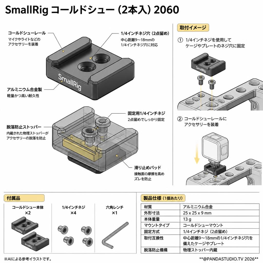 SmallRig コールドシュー (2本入) 2060 スペック