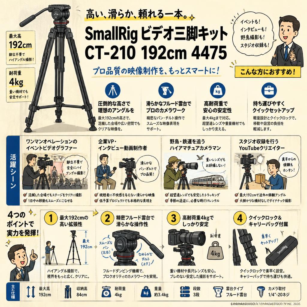 SmallRig ビデオ三脚キット CT-210 192cm 4475 おもな対象のお客様