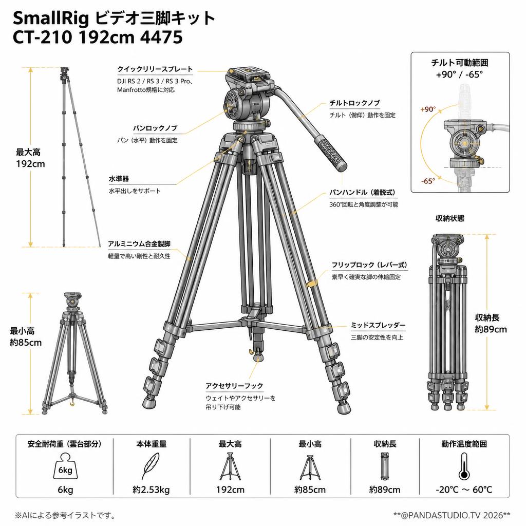 SmallRig ビデオ三脚キット CT-210 192cm 4475 スペック