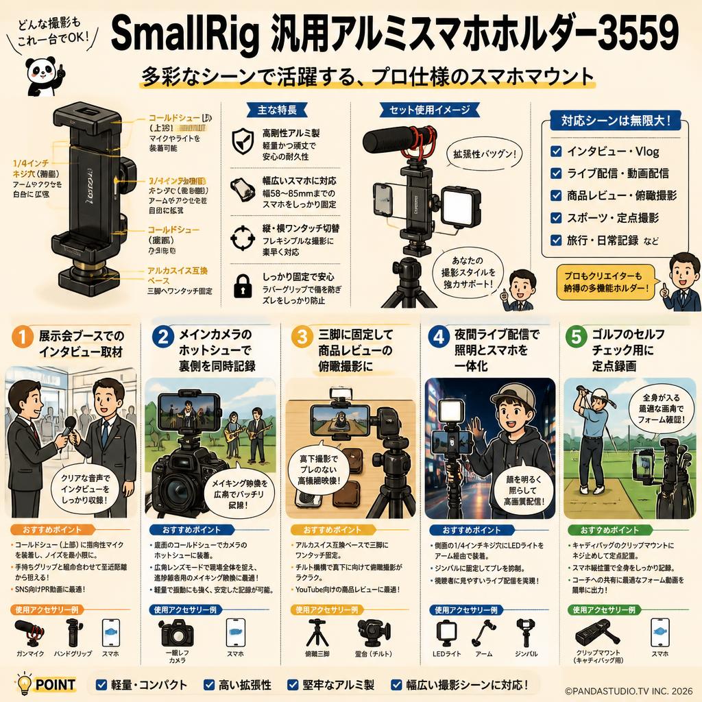 SmallRig 汎用アルミスマホホルダー3559 用途