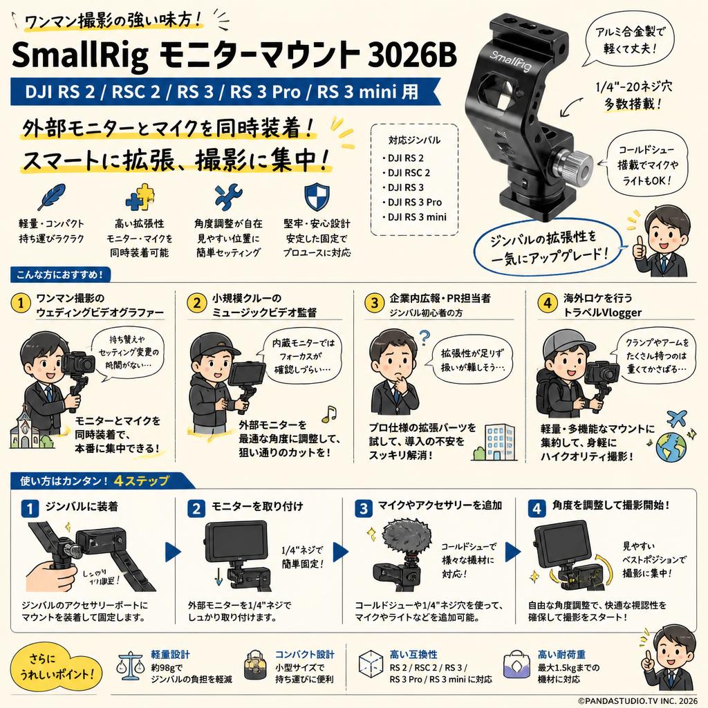 SmallRig DJI RS 2 / RSC 2 / RS 3 / RS 3 Pro /RS 3 mini用モニターマウント 3026B おもな対象のお客様
