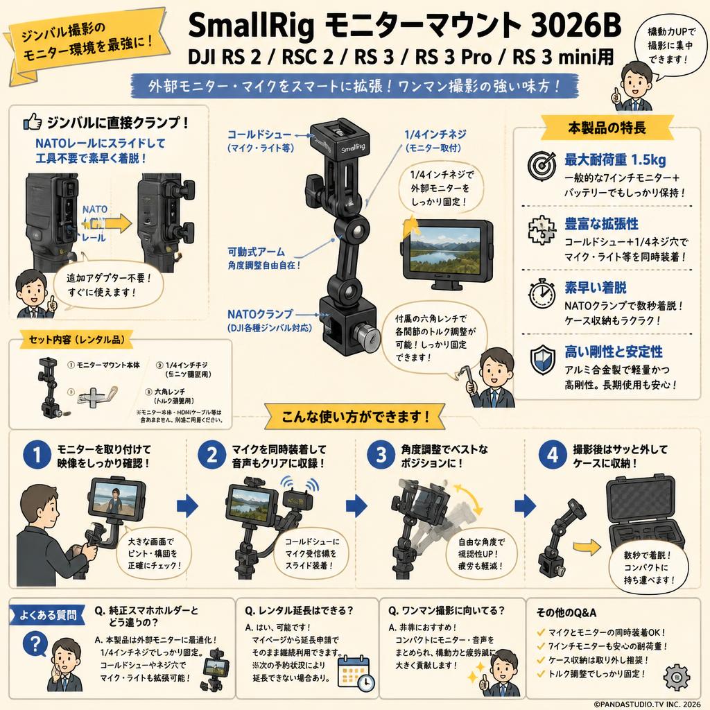SmallRig DJI RS 2 / RSC 2 / RS 3 / RS 3 Pro /RS 3 mini用モニターマウント 3026B FAQ（よくある質問と答え）