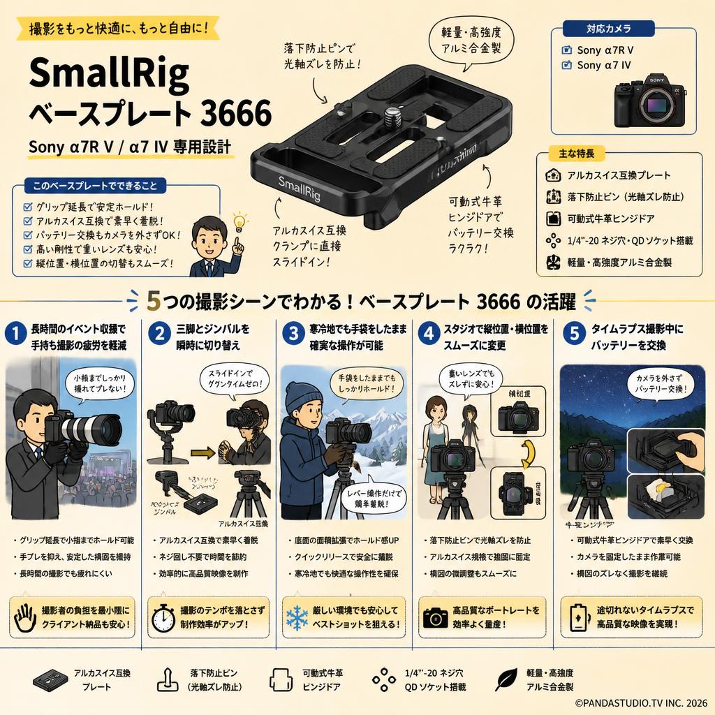 SmallRig Sony Alpha 7R V / Alpha 7 IV ベースプレート 3666 用途